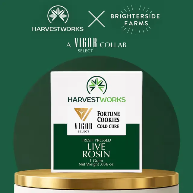 HarvestWorks x Vigor Select Cold Cure Rosin Fortune Cookie 1g (indica hybrid)