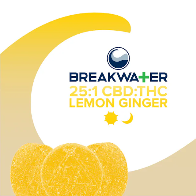 Breakwater Gummies Lemon Ginger 25 CBD : 1 THC 10pk/100mg (hybrid, 2.8g)