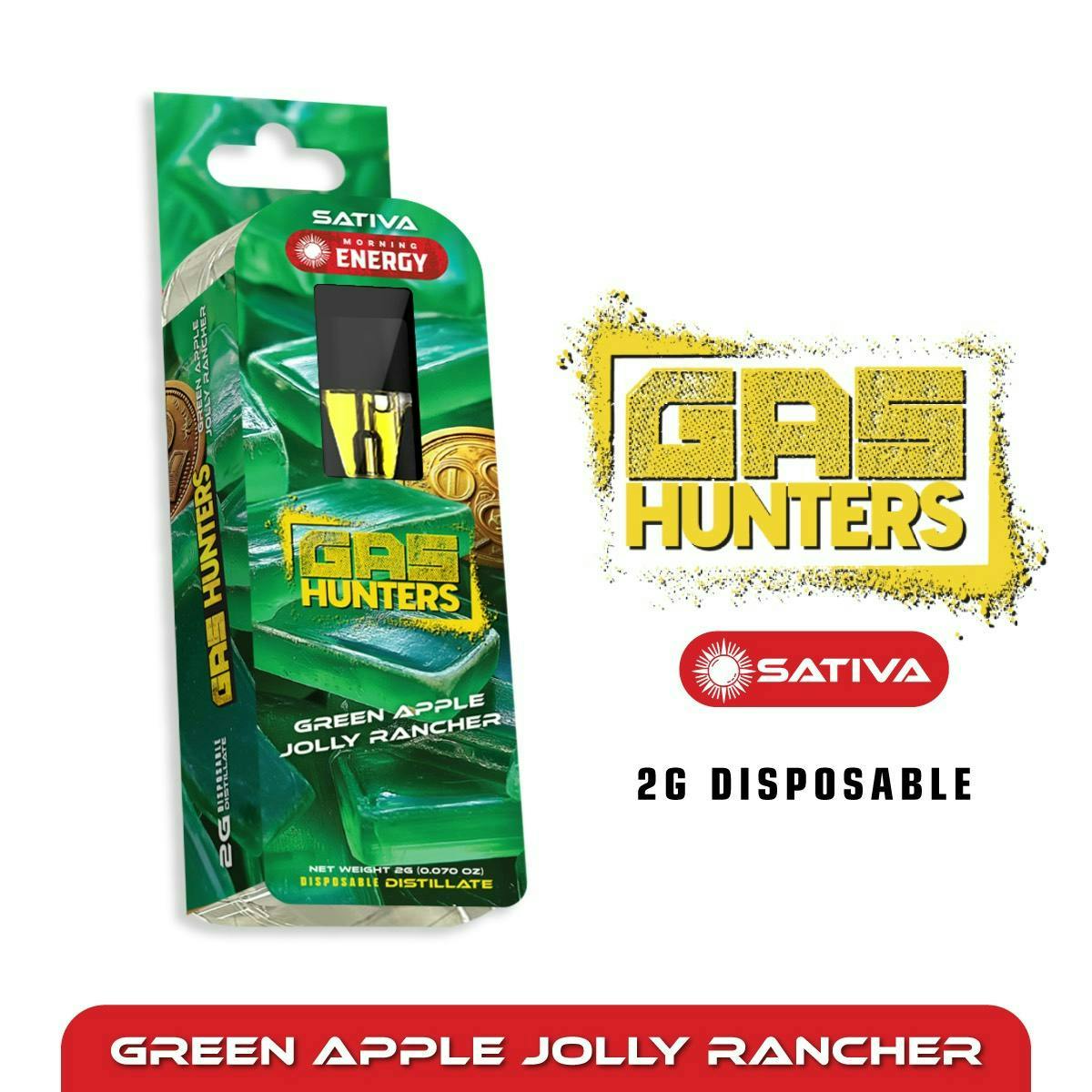 Product: Gas Hunters | Disposable Vape - 2g - Green Apple Jolly Rancher