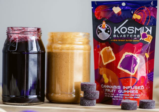 Product: Kosmik Blasters | Peanut Butter & Jelly | Distillate Gummies - 100mg