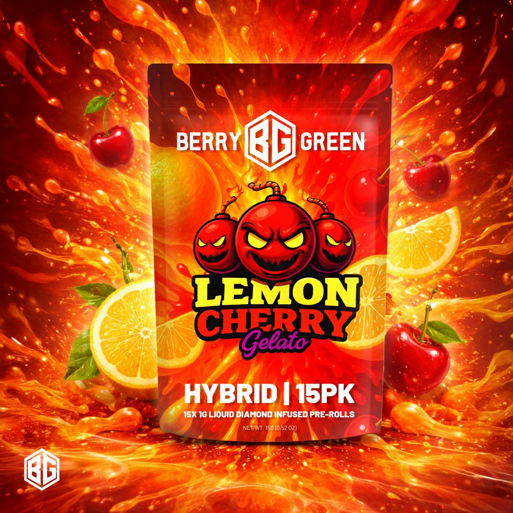 Berry Green - 15-Pack 1g Liquid Diamond Infused Prerolls - Lemon Cherry Gelato