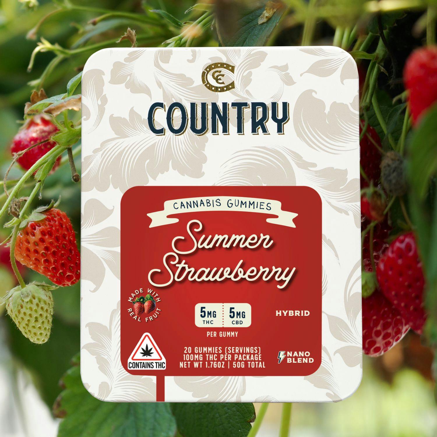 Product: Country | Summer Strawberry | Fast-Acting Nano Gummies - 100mg THC, 100mg CBD