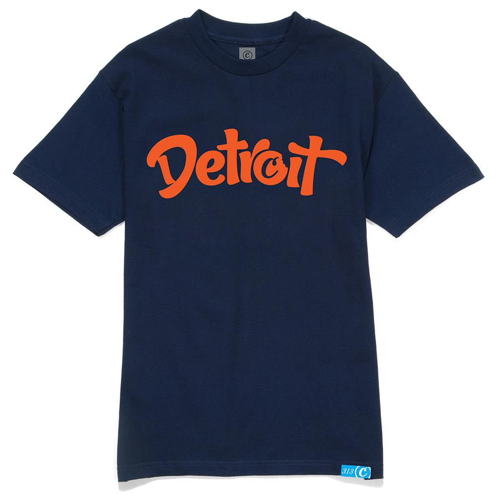 Detroit Tigers Solid V-Neck T-Shirt - Navy/Orange