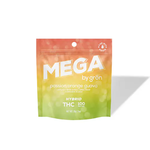 grn ‘ MEGA ‘ | Passion Orange Guava | Hybrid | Rosin Gummies | 10mg/Serving | 100mg/Package-active