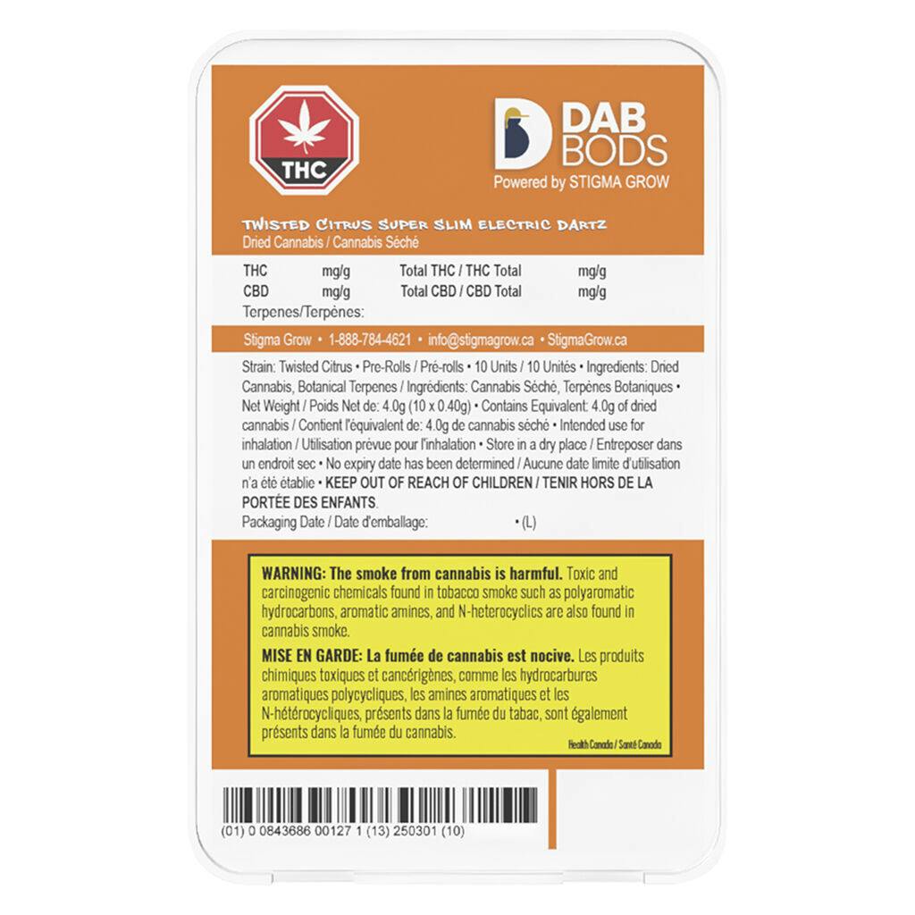 Dab bods - twisted citrus super slim electric dartz - 10x0. 4g