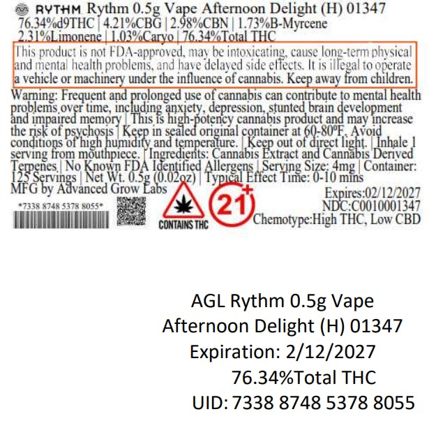 Afternoon Delight Rythm Vape Cart T382 (01347) | Still River Wellness