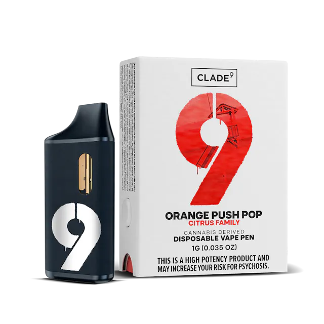 Clade9 Disposable Vape Orange Push Pop 1g (sativa, disposables)