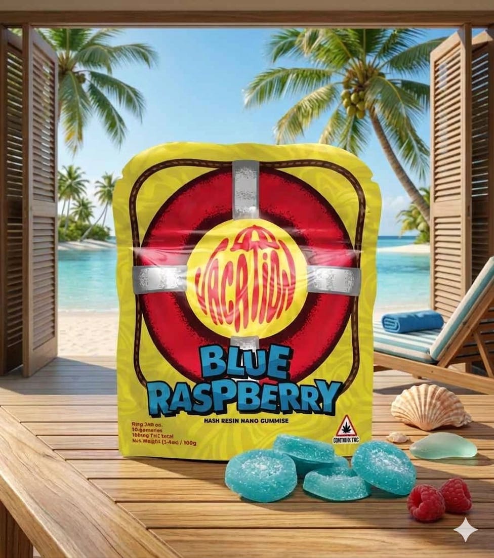 Product Vacation | Blue Raspberry | Hash Rosin Gummies | 100mg