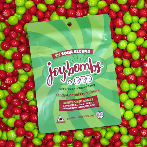 Joy Bombs + CBD 1:1 Sour Blends – 100mg THC (40pk / 2.5mg THC & 2.5mg CBD ea)-active