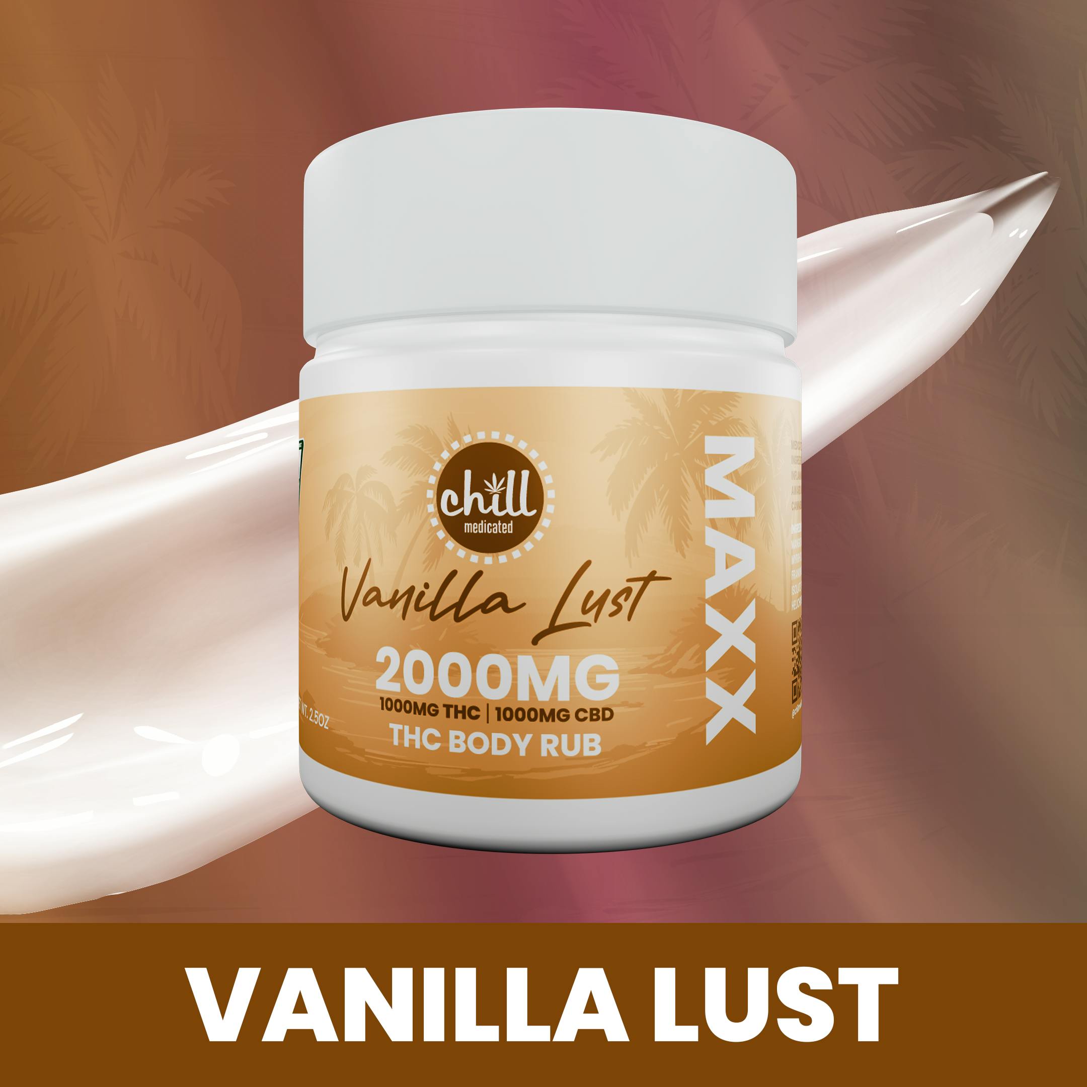 Product: Vanilla Lust MAXX Body Rub I 1000mg THC : 1000mg CBD