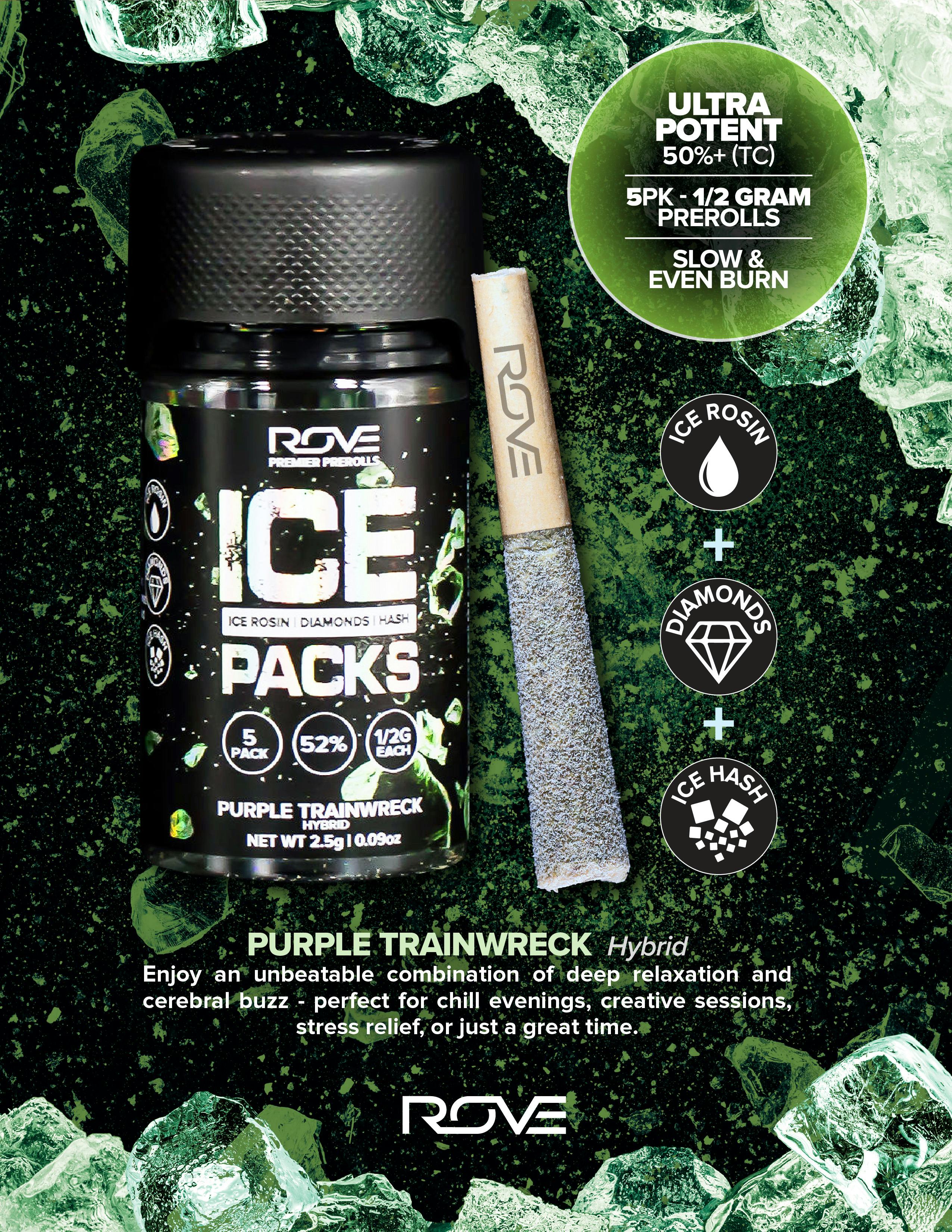 ROVE- ICE PACK-0.5g Infused Pre-Roll 5pk (2.5g)- PURPLE TRAINWRECK