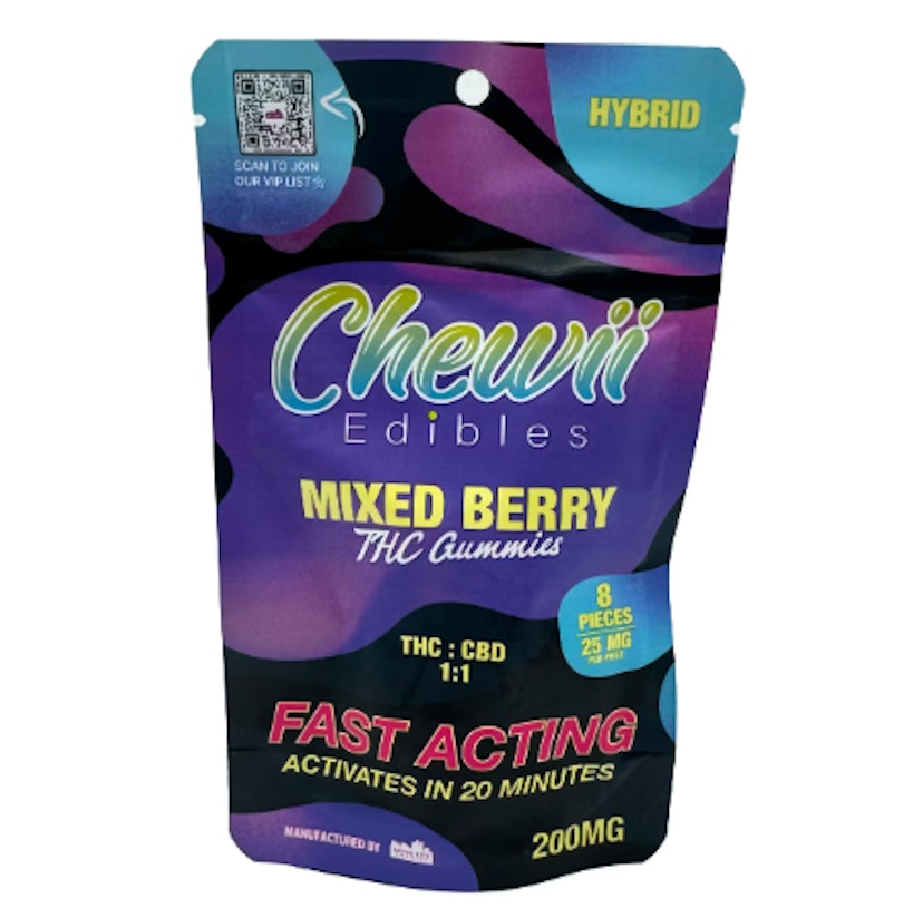 Chewii - Mixed Berry 1:1 THC:CBD Fast Acting 200mg Gummies