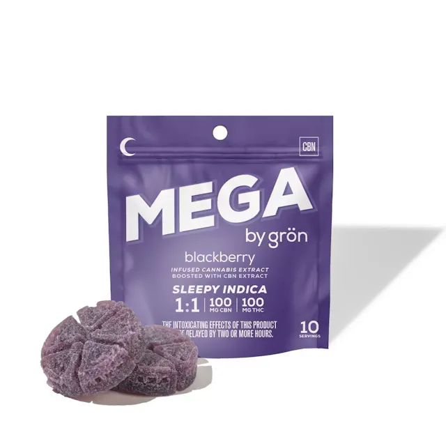 Grön Mega Pearl Blackberry 1 THC : 1 CBN 100mg (indica, gummies, 2.8g)