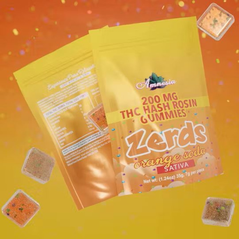Amnesia 200mg 5pk Hash Rosin Zerds Gummies Orange Soda