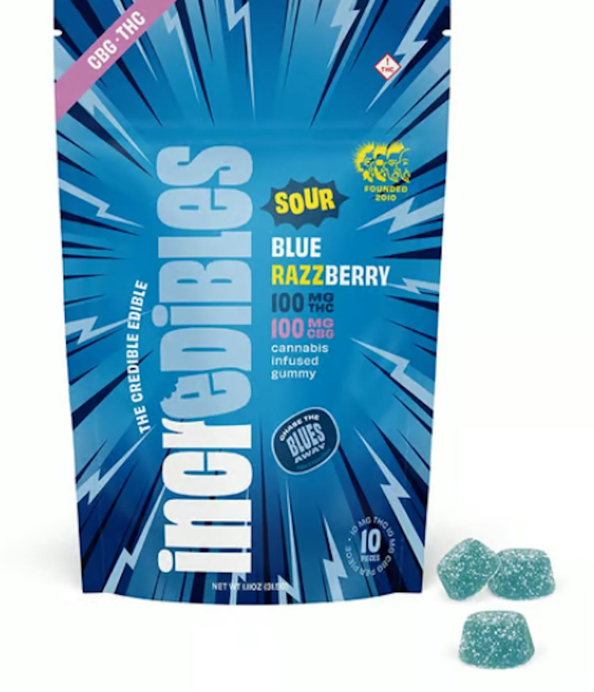Photo of Incredibles 1:1 Sour Blue Razzberry Gummies 100mg (THC:CBG)