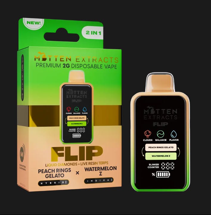 Mitten Extracts MITTEN EXTRACTS | PEACH RINGS GELATO (1G | HYBRID) x WATERMELON Z (1G | INDICA) | FLIP DISPOSABLE — VAPORIZERS