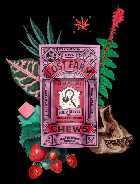 Product CL Kiva Lost Farm Live Resin Fruit Chews - Strawberry 100mg (10pk)
