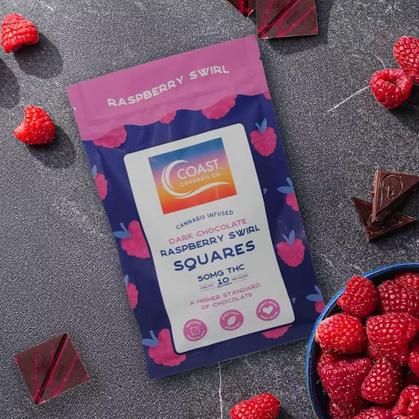 Dark Chocolate Raspberry Swirl Squares - 50mg - COAST