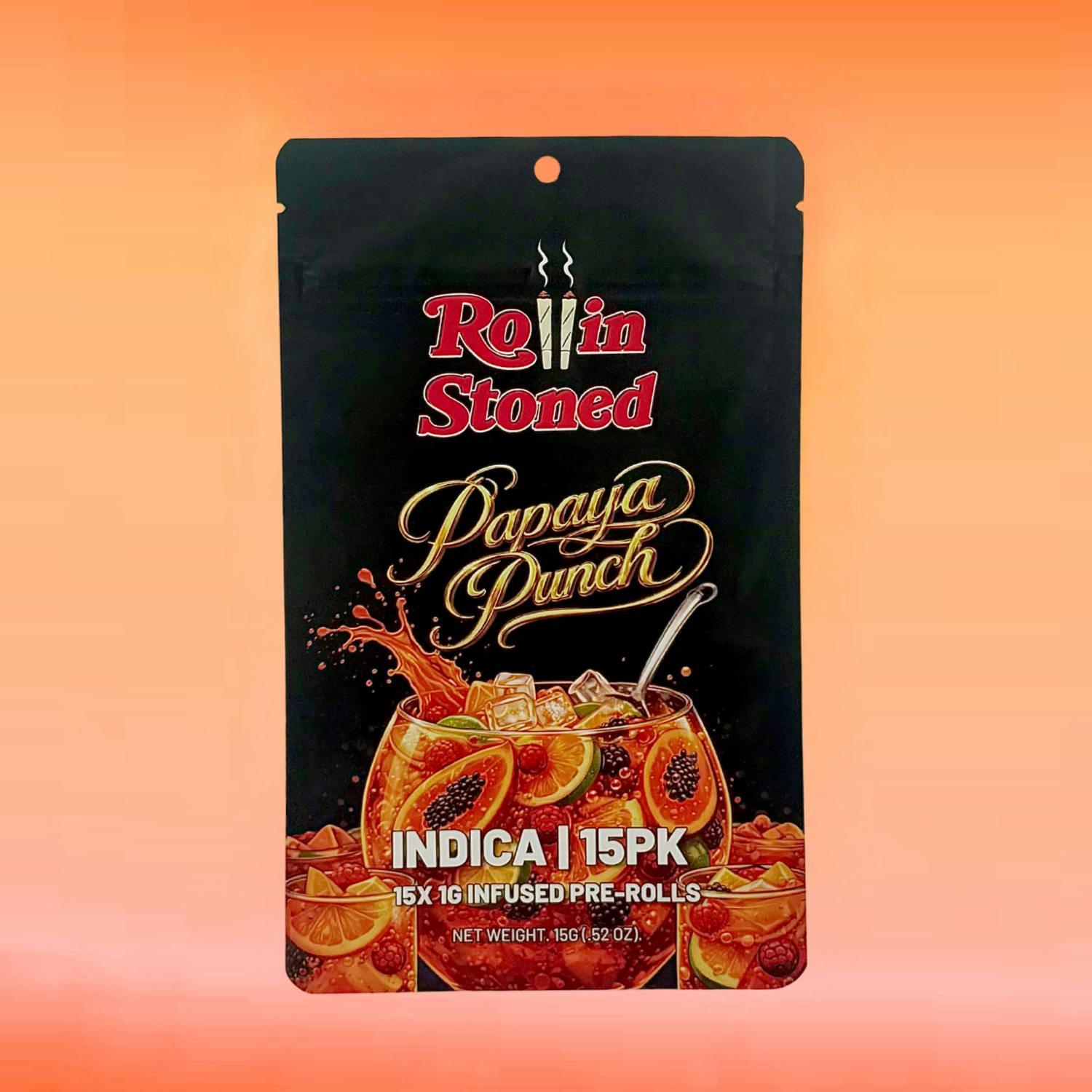 Rollin Stoned - 15pk 1g Infused Prerolls - - Indica - **PAPAYA PUNCH**