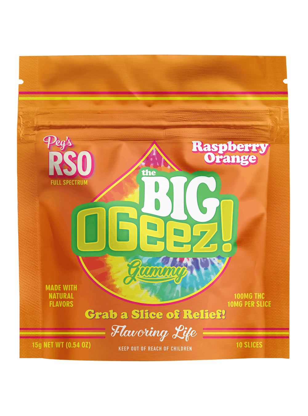 Product HDC OGeez! Gummies - Peg's BIG Raspberry Orange RSO 100mg (1pk)