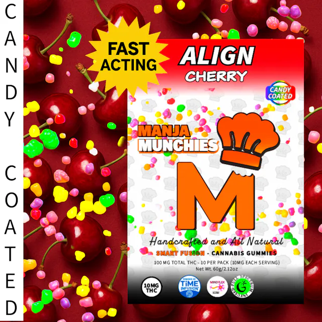 Manja Munchies Edibles Align Cherry (Pebble Candy Coated) 10pk/100mg (hybrid, 2.8g)