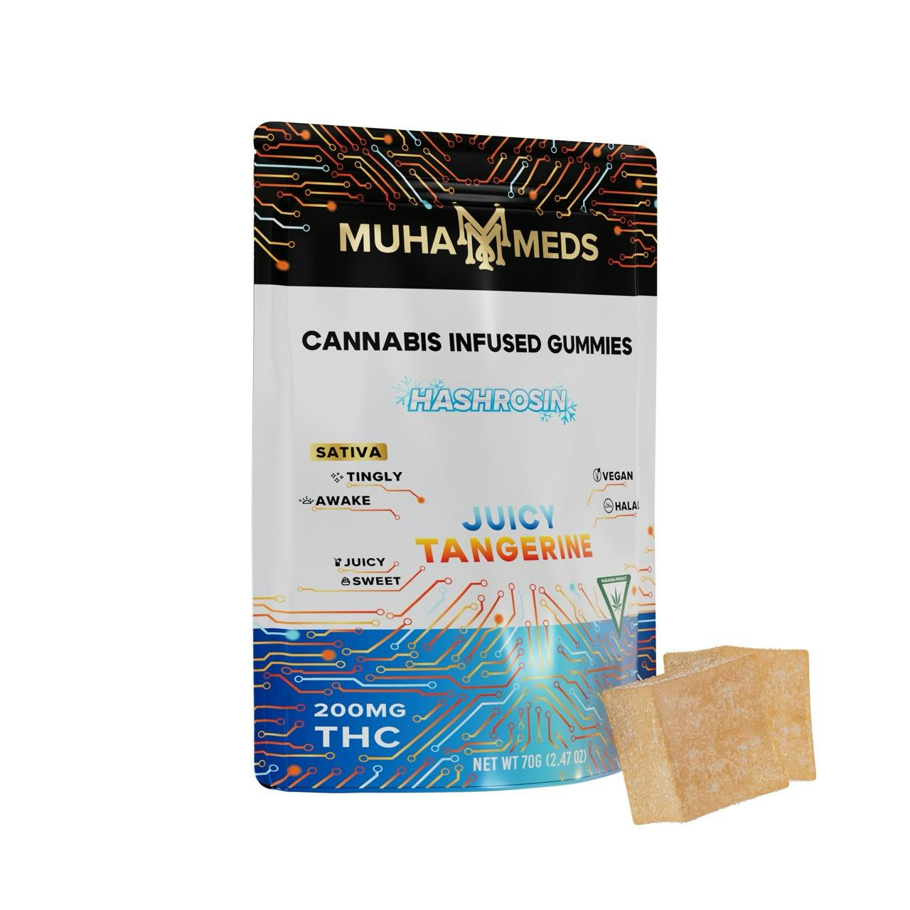 Muha Meds - Hash Rosin Gummies - (200mg) - Sativa - **JUICY TANGERINE** (4/$20)