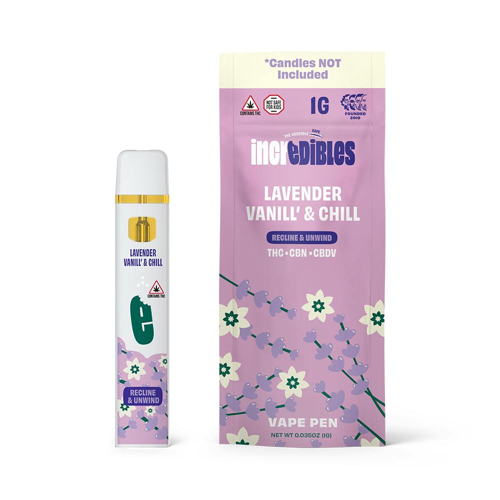 vape lavender 14:1:1 THC:CBDV:CBN Lavender Vanill' & Chill Disposable Vape Pen 1g