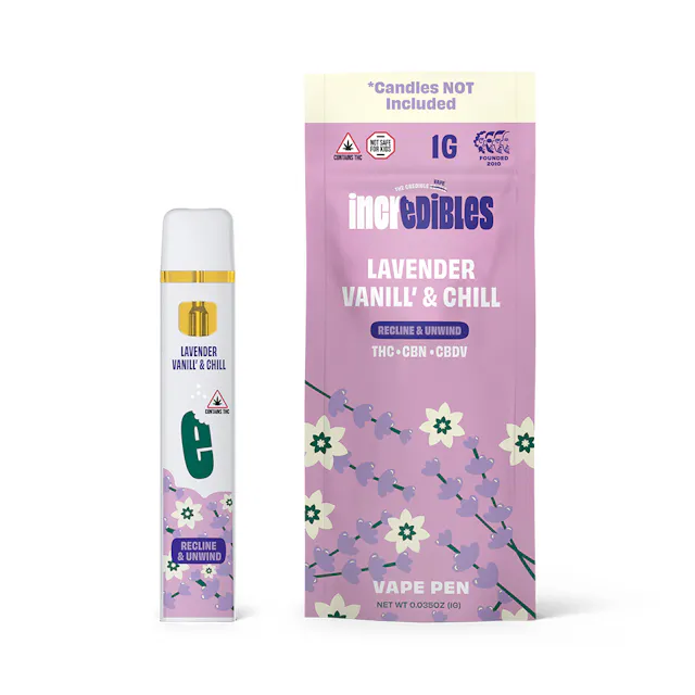 Incredibles Disposable Lavender Vanilla 14 THC : 1 CBD : 1 CBN 1g (indica, disposables)
