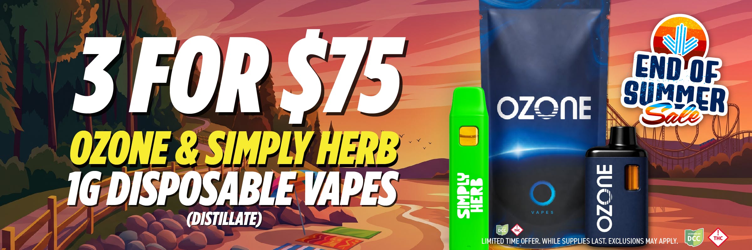 3/$75 Ozone + Simply Herb dist. 1g Disposables