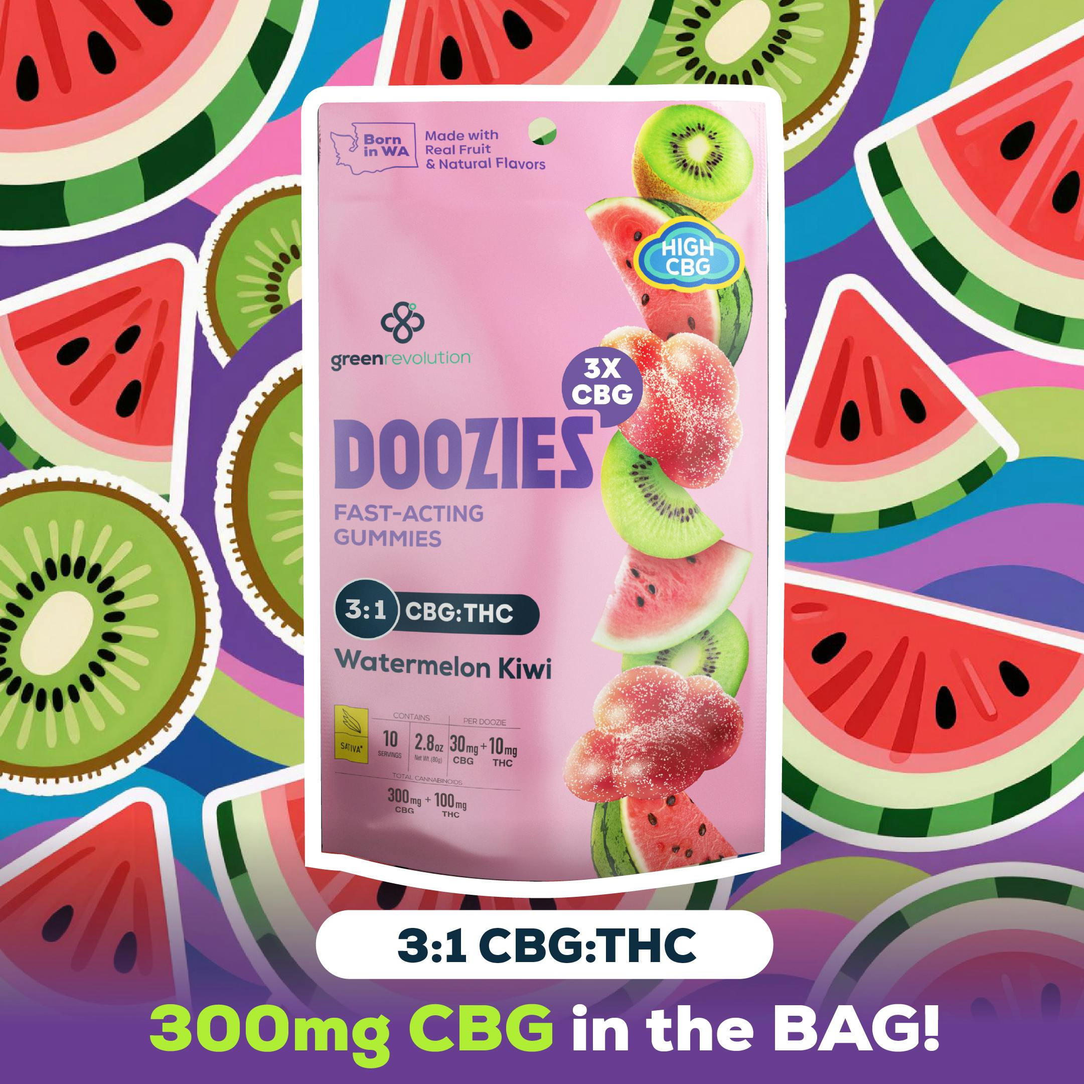 Product Green Revolution - Doozies - Watermelon Kiwi (3:1) - 100mg