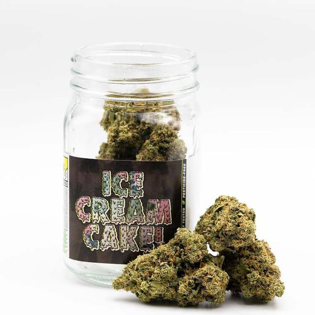 Ice Cream Cake is a sleepy hybrid bred from Gelato #33 and Wedding Cake. Its benefits include physical relaxation, relief from pain, relief from insomnia, and relief from anxiety. It is a good evening strain to enjoy before bed.