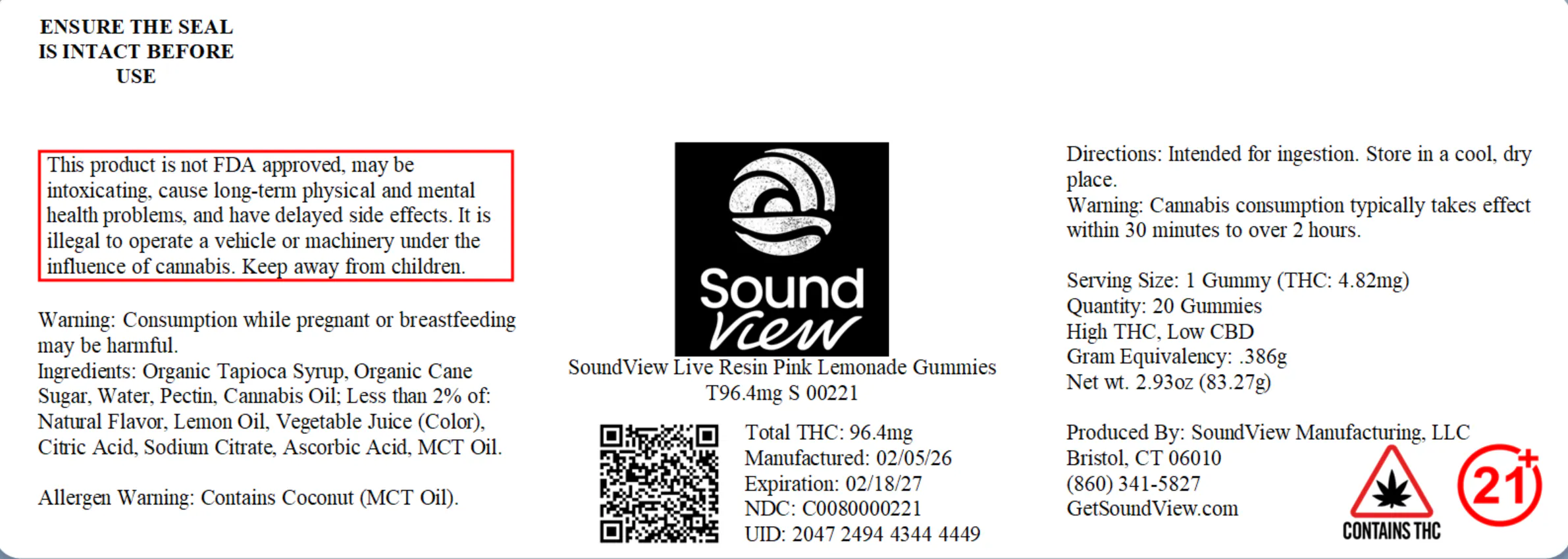 SoundView Live Resin Pink Lemonade Gummies T96.4mg S 00221