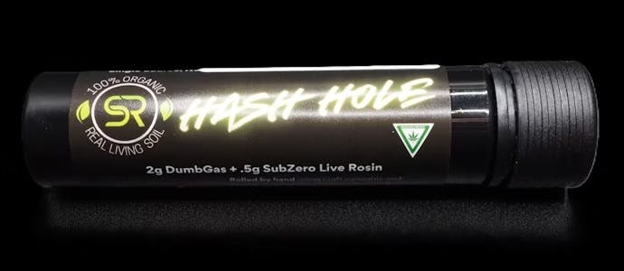 Product: Strange Rootz | Yummy Yummy x Black Maple Hash Hole Rosin Infused Pre-Roll | 2.5g