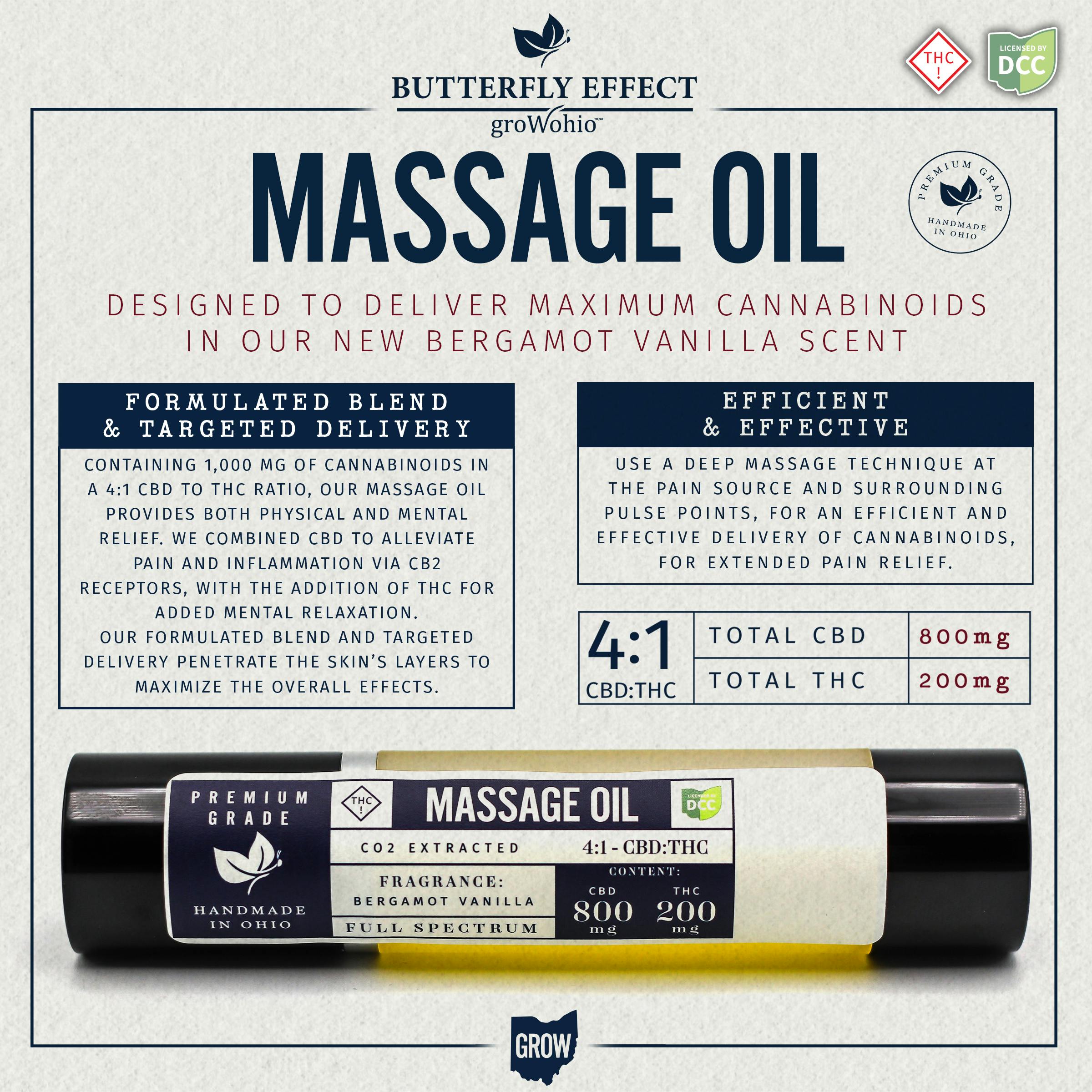 Butterfly Effect - Bergamont Massage Oil - 200mg | UpLift - Mt. Orab