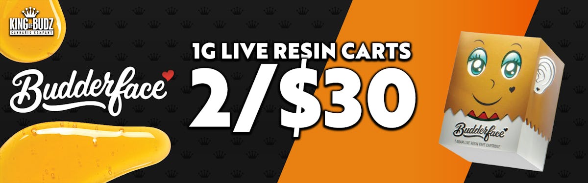 2 FOR $30 BUDDERFACE 1G LIVE RESIN CARTS