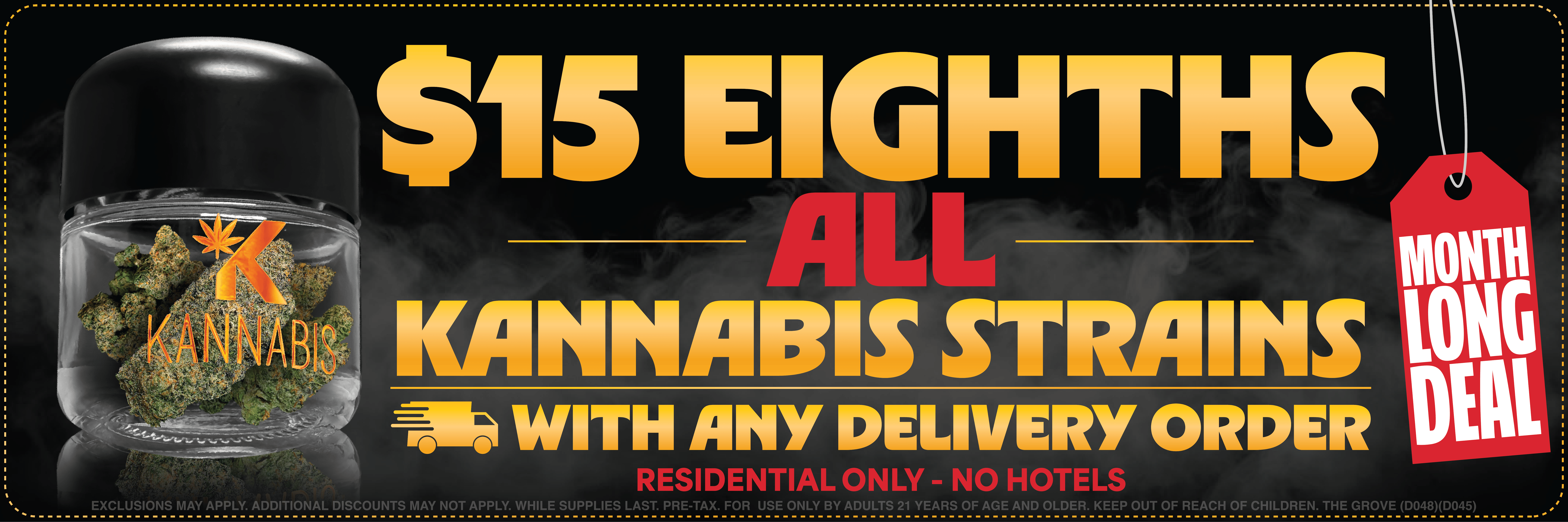 Cannabis Dispensary Eighth 1/8th 8th 1/8 ounce deal promotion sale indica sativa hybrid premium indoor grown flower
