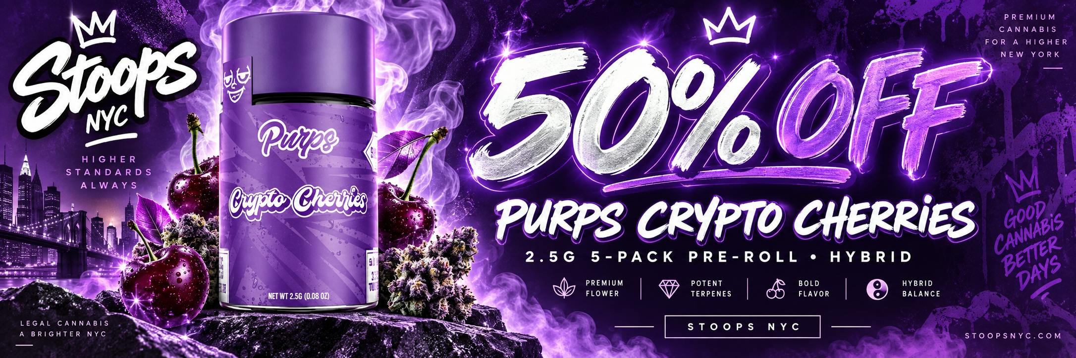 PURPS CRYPTO CHERRIES PRE ROLLS STOOPS NYC CANNABIS DISPENSARY FLATIRON 