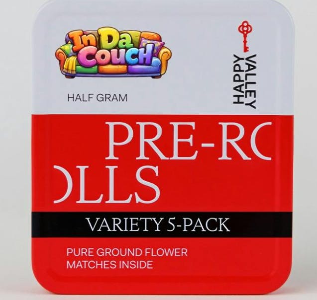 Product Happy Valley In Da Couch Pre Roll Variety 5pk (Another Level, Burger Jealousy, GMO Z, Hash Burger, White Wedding)