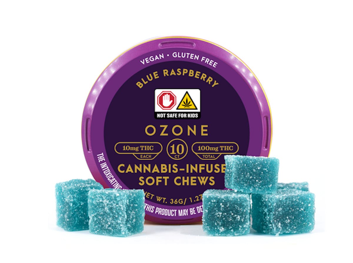 Ozone l Blue Raspberry Soft Chews 10pk l 100mg - Eastern Green Cannabis ...