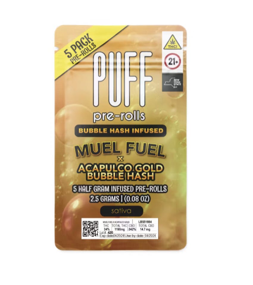 Puff- 5pk 0.5g (2.5g) Pre-Rolls- Mule Fuel X Acapulco Gold Bubble Hash Infused