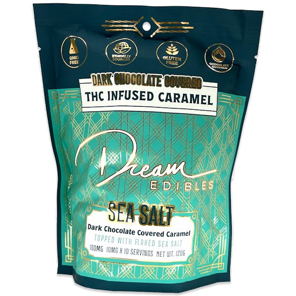 Product: Dream Edibles | Dark Chocolate Covered Sea Salt Caramels | 100mg