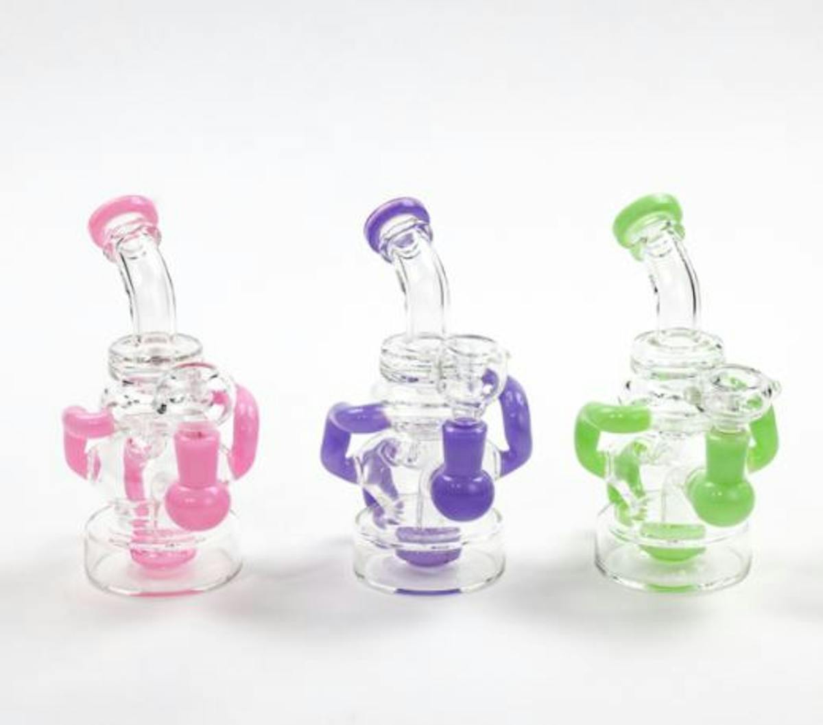Image of 8″ Bent Neck 4X Recycler Bong/Rig, Comes with Flower Bowl, Assorted Colors