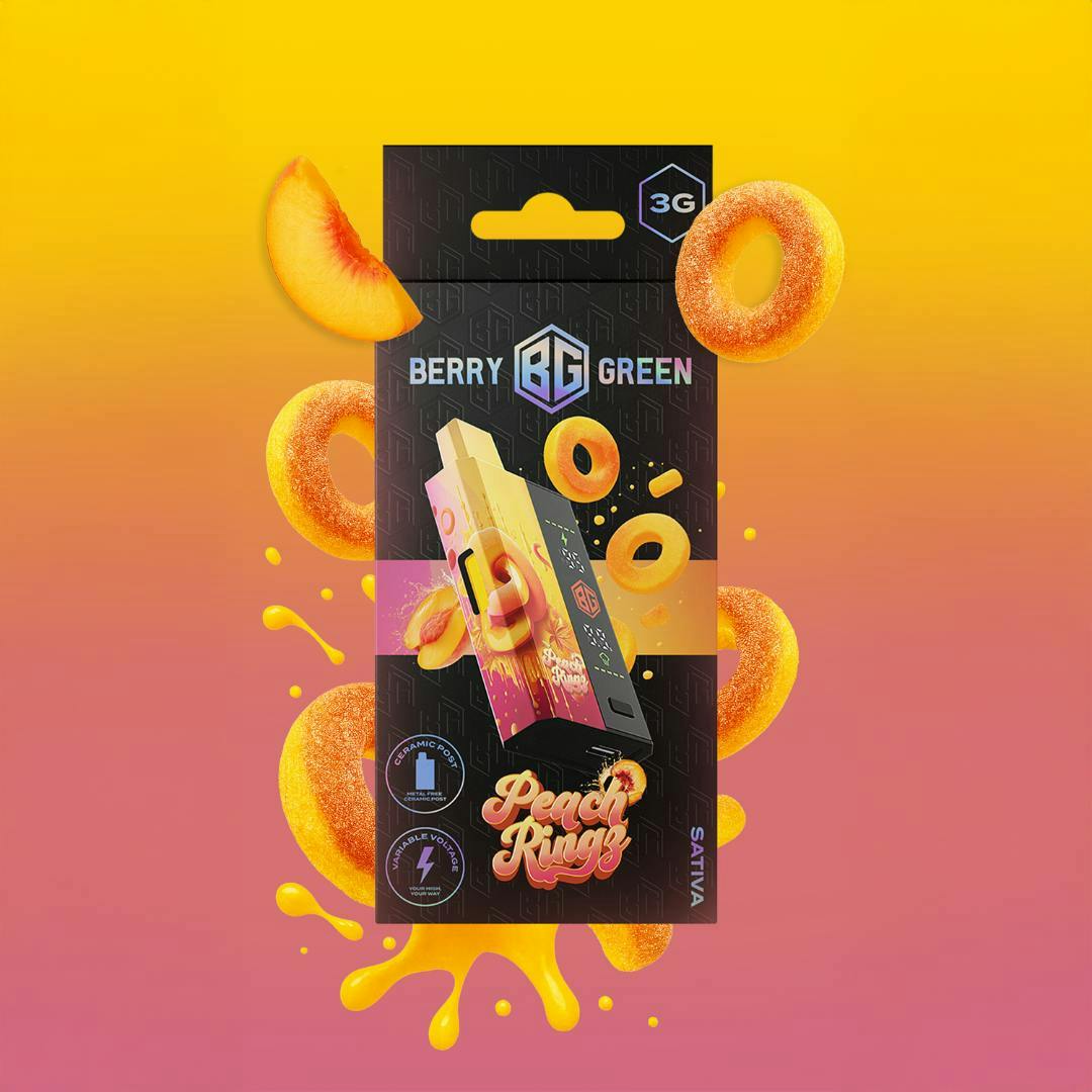 Peach Rings Disposable Sativa by Berry Green – Vapes at Gatsby Cannabis
