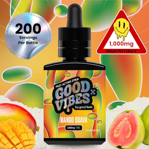 Good Vibes X Mango Guava 1000mg THC Tincture Syrup 30mL-active