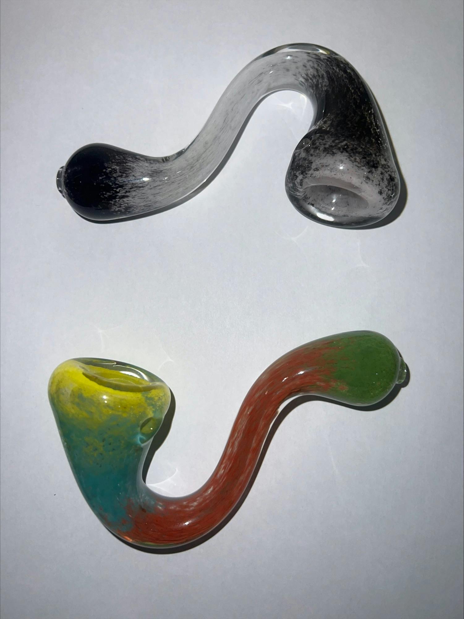 Photo of Frit Sherlock Glass Pipe – Colorful, Durable, S-Shaped