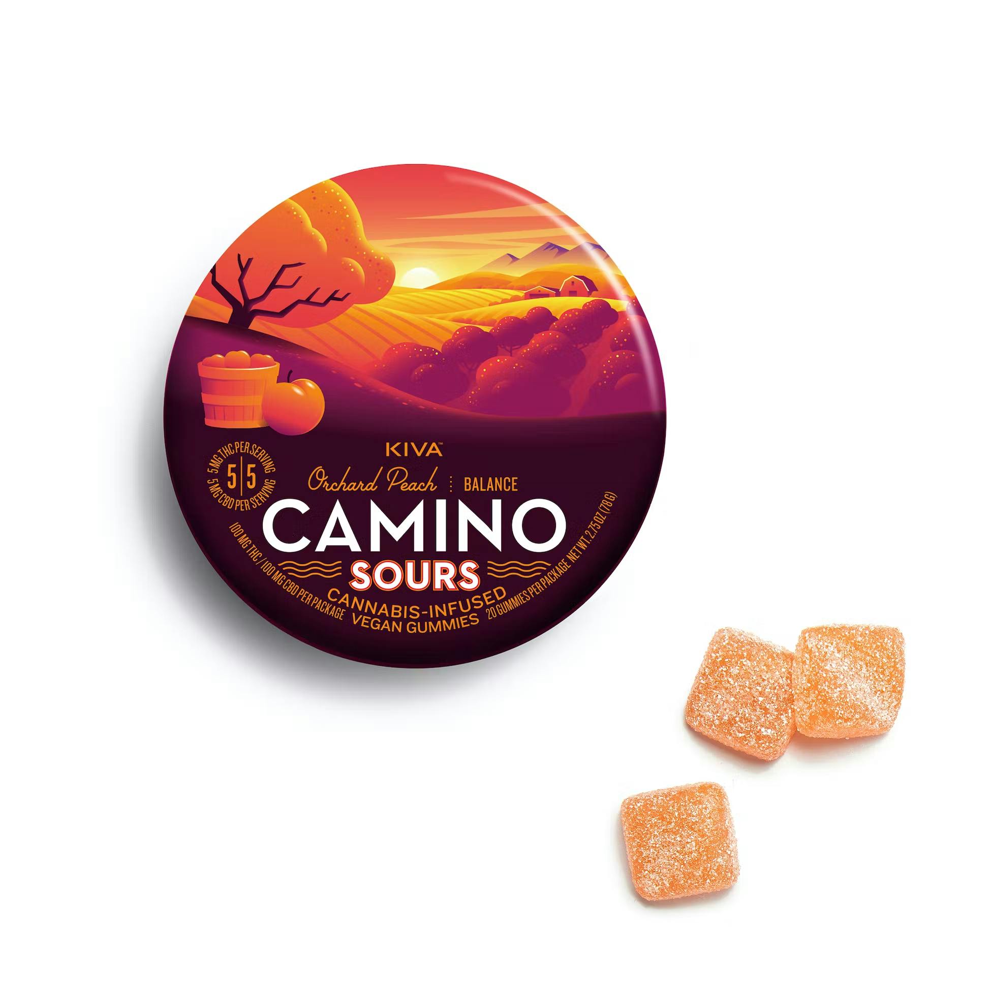 Camino Camino Sours Orchard Peach 1:1 Gummies THC:CBD 5mg 20pc