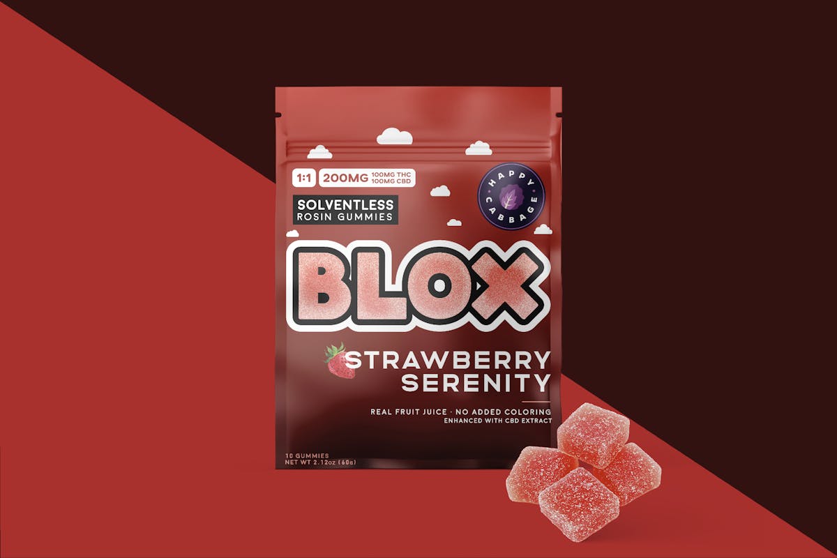 Photo of Blox Strawberry Serenity Solventless Rosin Gummies