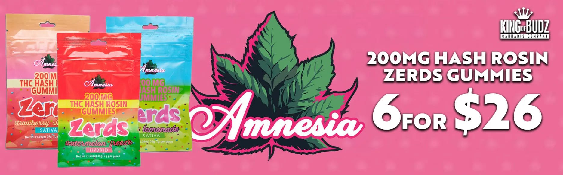 Amnesia - 200mg Zerds Hash Rosin Gummies - 6/$26