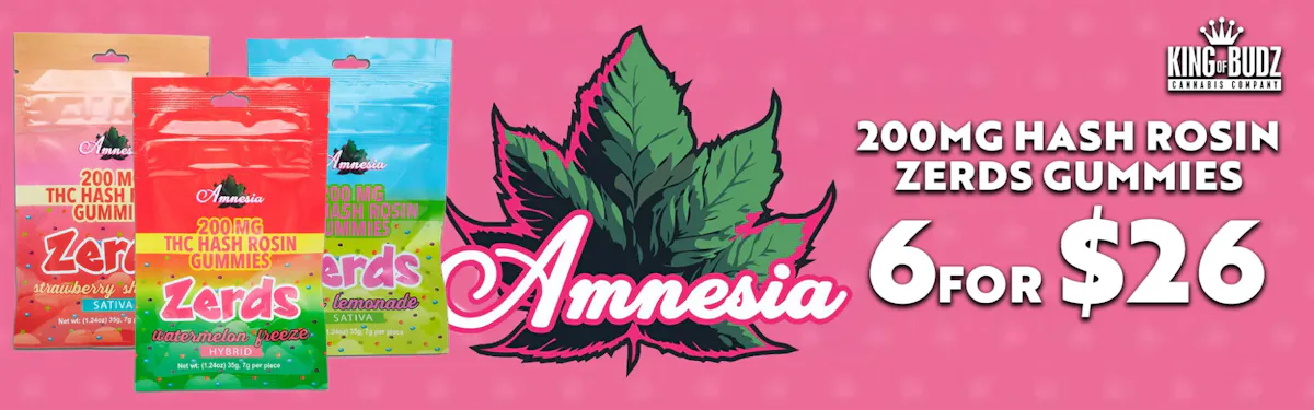 Amnesia - 200mg Zerds Hash Rosin Gummies - 6/$26