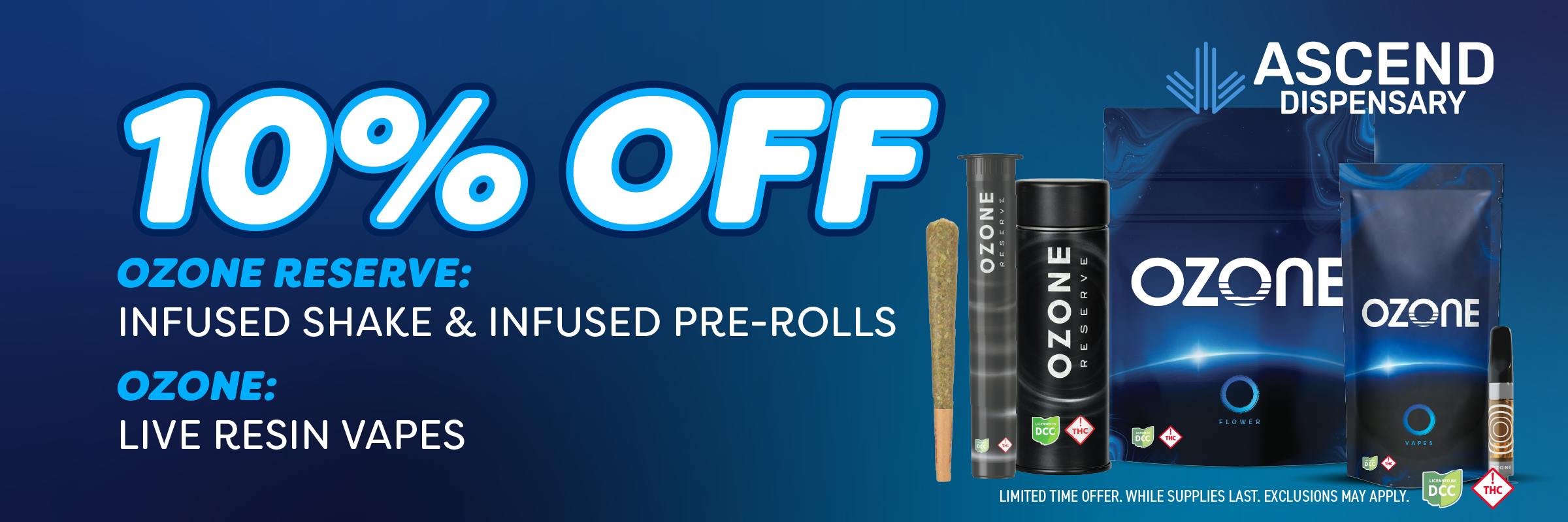 10% off Ozone LR Vapes & Ozone Reserve Infused products